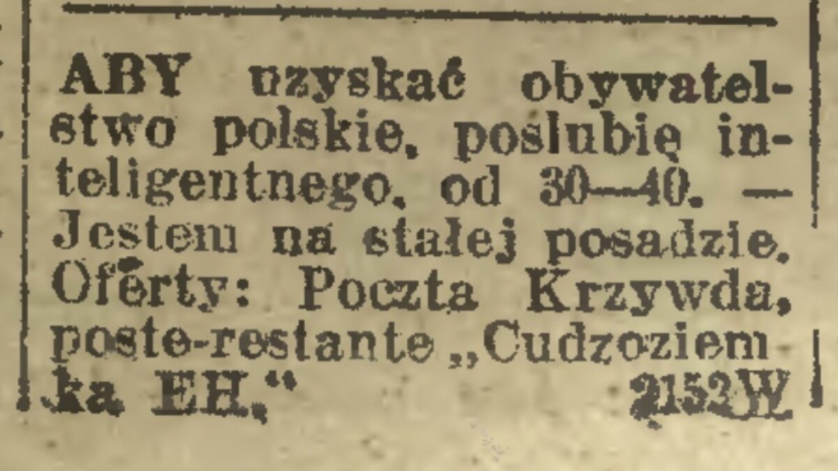 ogłoszenie matrymonialne, polska prasa XX w.