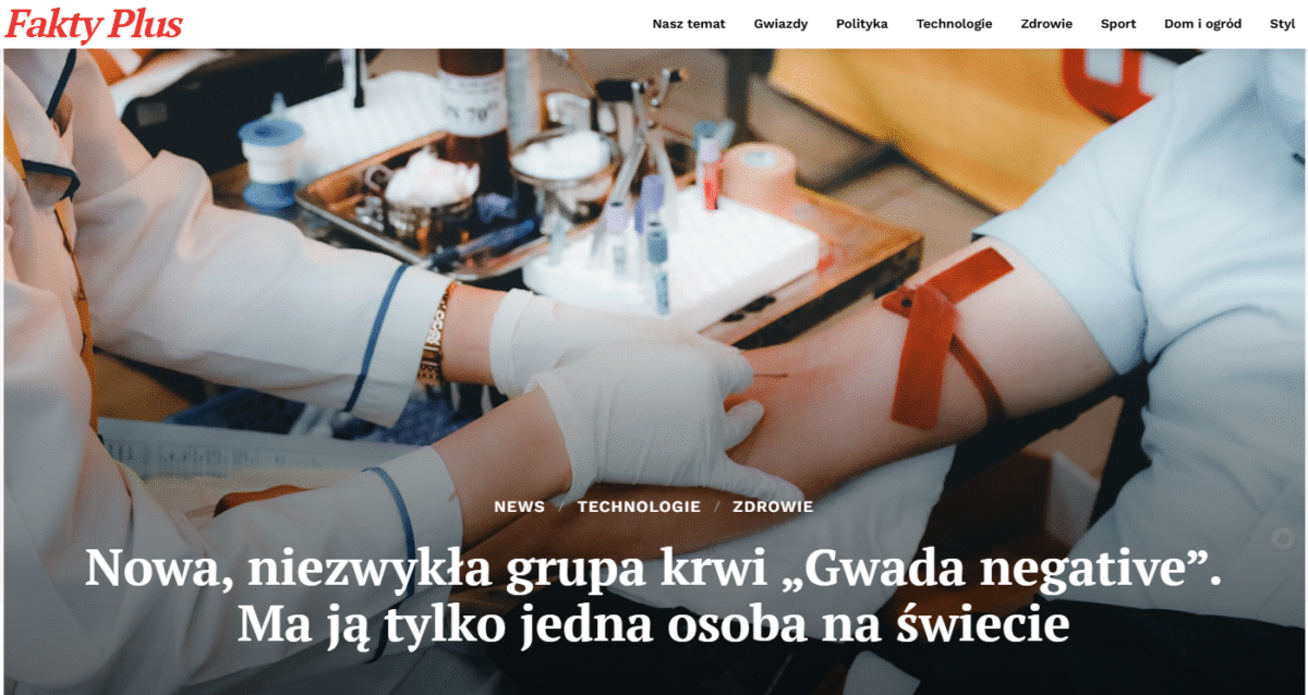 Francuscy naukowcy ogłosili oficjalne rozpoznanie nowej, ultrarzadkiej grupy krwi – nazwanej „Gwada negative”