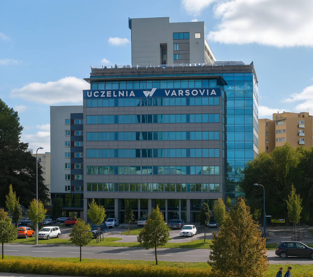 budynek buirowy w otoczeniu zieleni