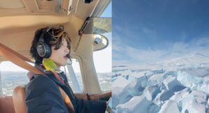 Pilot lecący nad Antarktydą