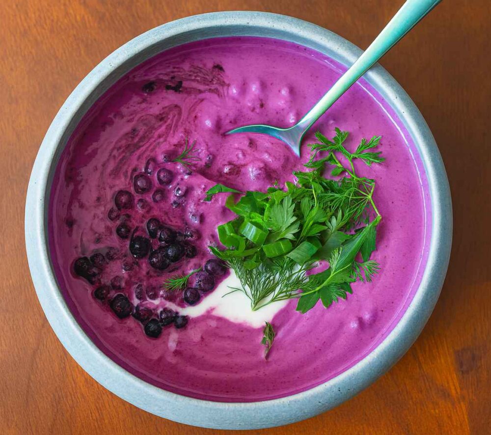 Chłodnik jagodowy w miseczce