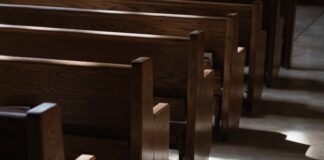 brown wooden pew bench