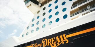 a disney cruise ship with the word dream painted on it