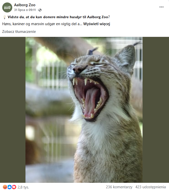 post z Aalborg Zoo na FB
