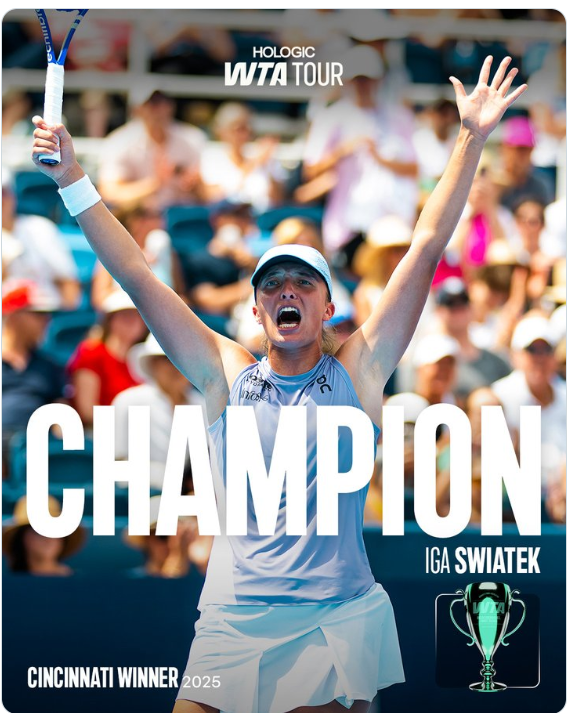 Iga Swiątek po wygranej w Cincinnati/ WTA on X