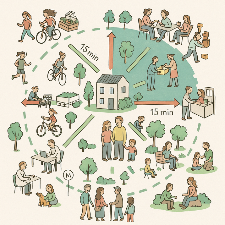 wizualizacja koncepcji miasta 15 minutowego