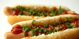 hotdog sandwich on white ceramic plate