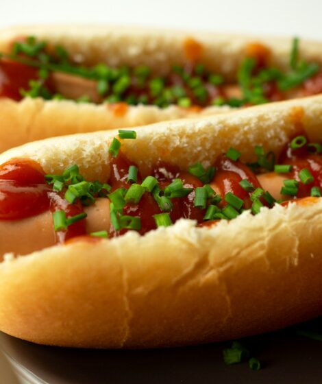 hotdog sandwich on white ceramic plate