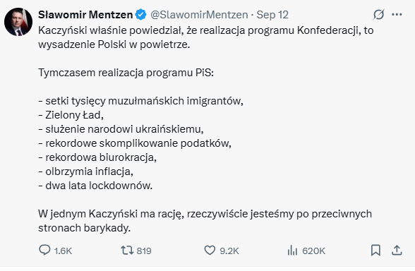 post Sławomira Mentzena na X