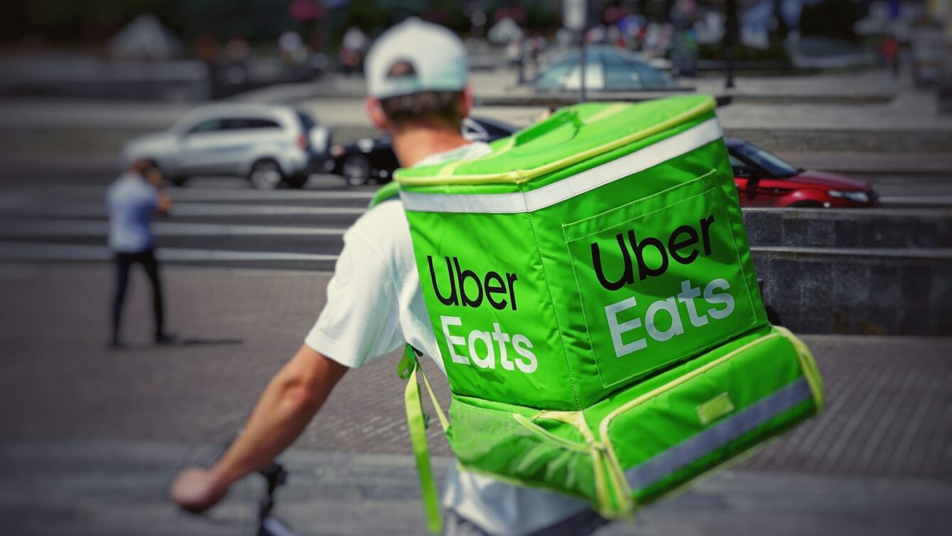 man with Uber eats backpack
