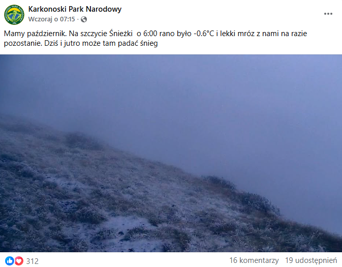warunki w Karkonoszach/ post KPN na FB