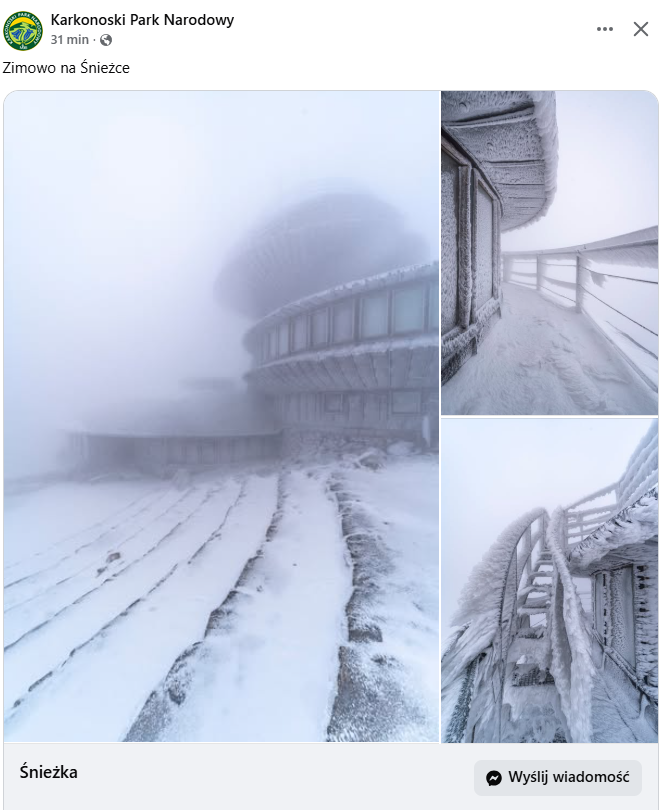 warunki w Karkonoszach/ post KPN na FB
