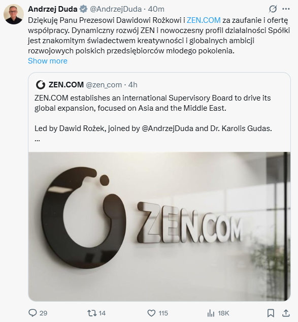 post Andrzeja Dudy na X
