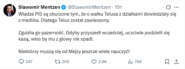 post Sławomira Mentzena na X