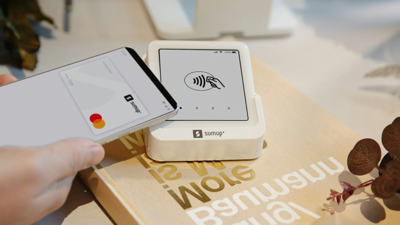 A phone is used for contactless payment.