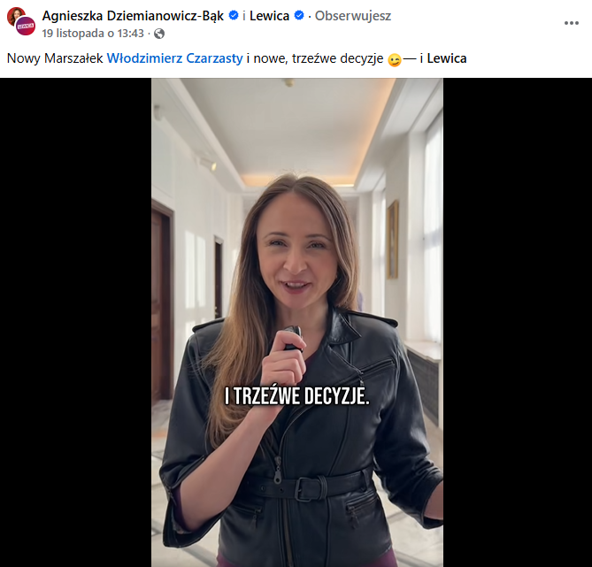 Ministra Dziemianowicz-Bąk o zakazie sprzedaży alkoholu w Sejmie/ FB