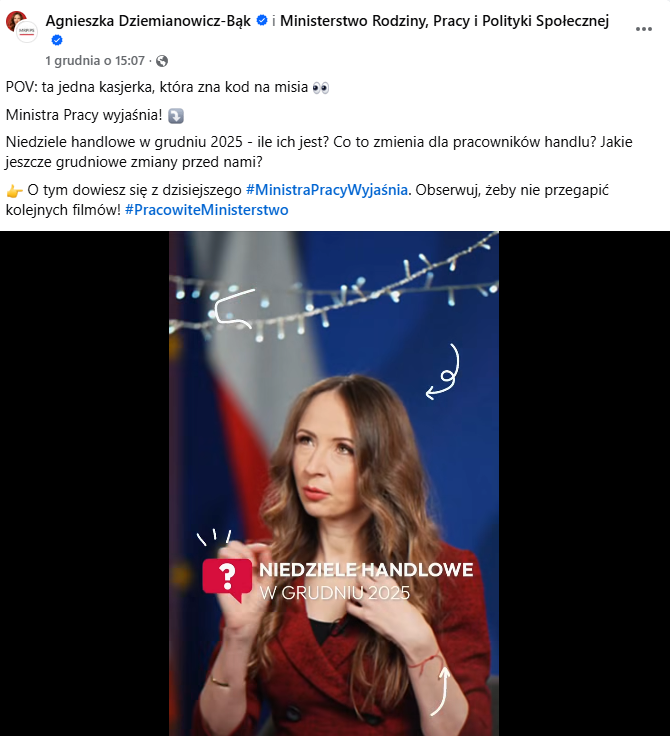 Ministra Agnieszka Dziemianowicz-Bąk forsowała wolną wigilię w rządzie i parlamencie/ FB
