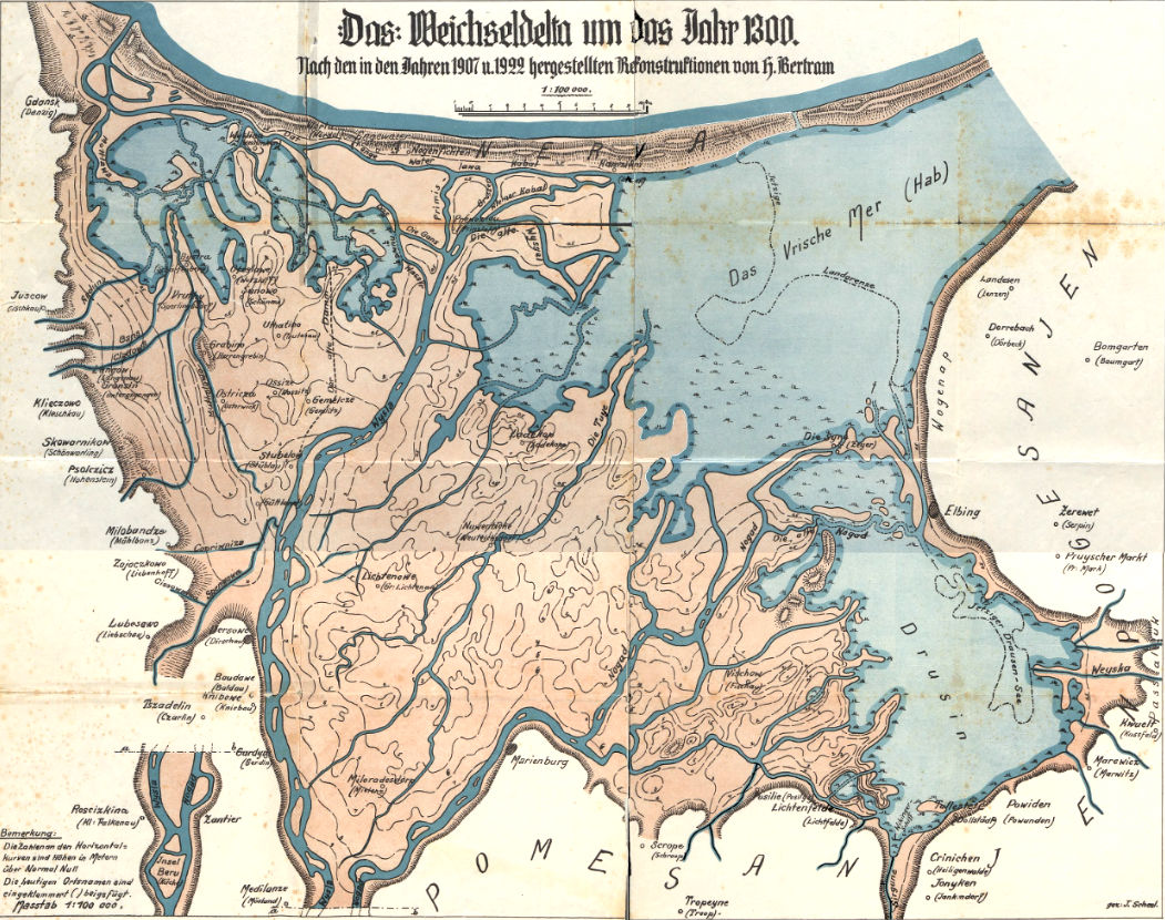 Delta Wisły na przełomie XIII i XIV wieku. Autorstwa Hugo Bertram, Domena publiczna