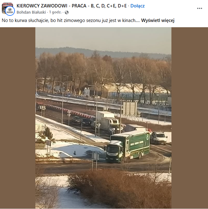 Post na grupie kierowców zawodowych na FB