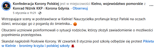 Post Konfederacji Grzegorza Brauna na Facebook