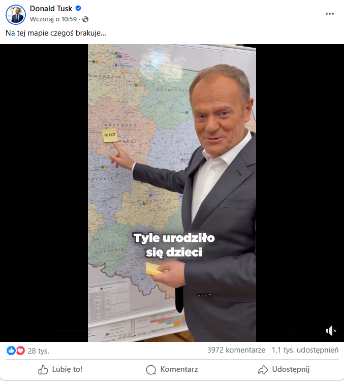 Post Donalda Tuska na FB o efektach programu in vitro.