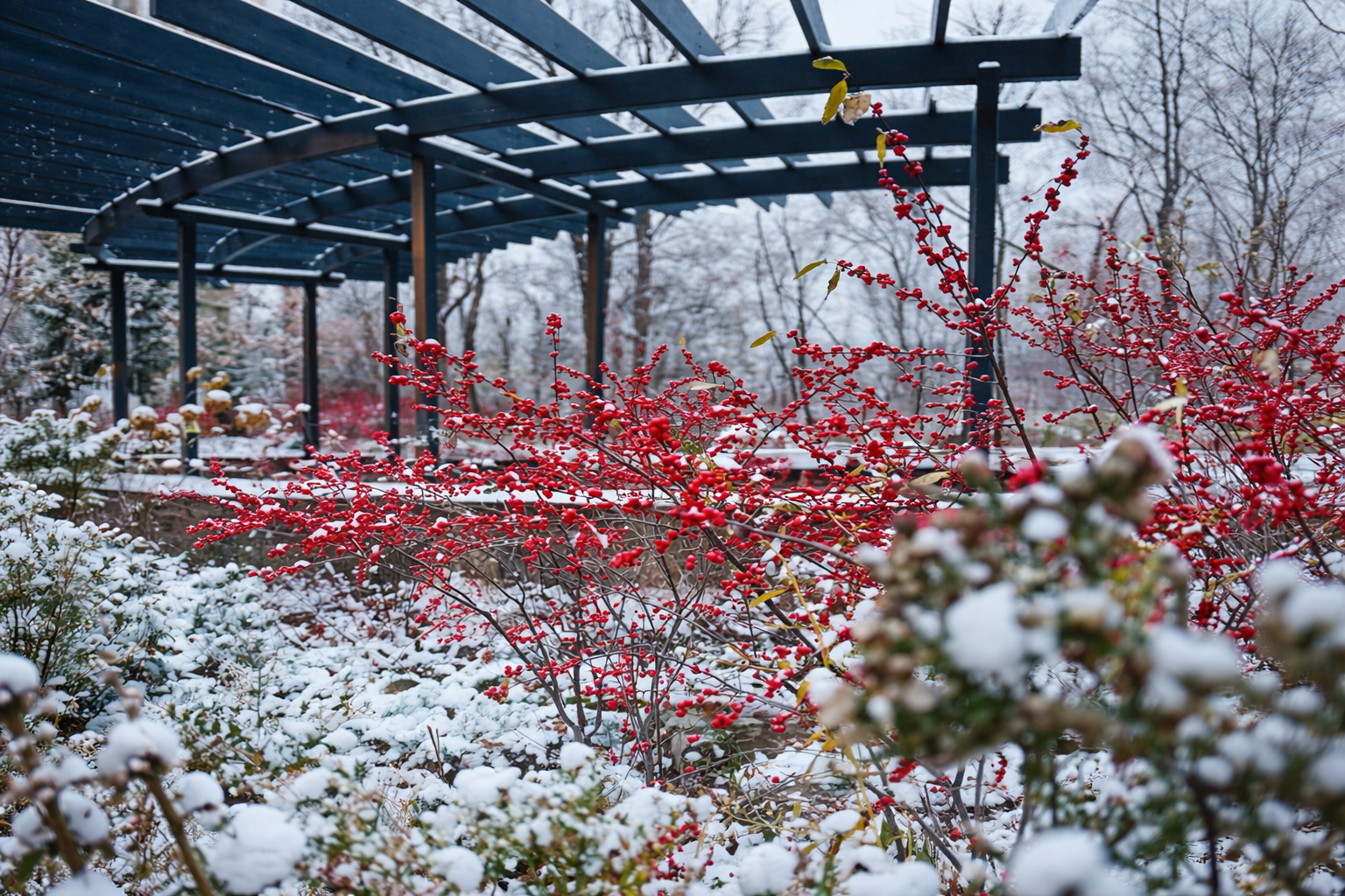 Ogród zimą może być kolorowy. fot: Antonella Vilardo/ Unsplash