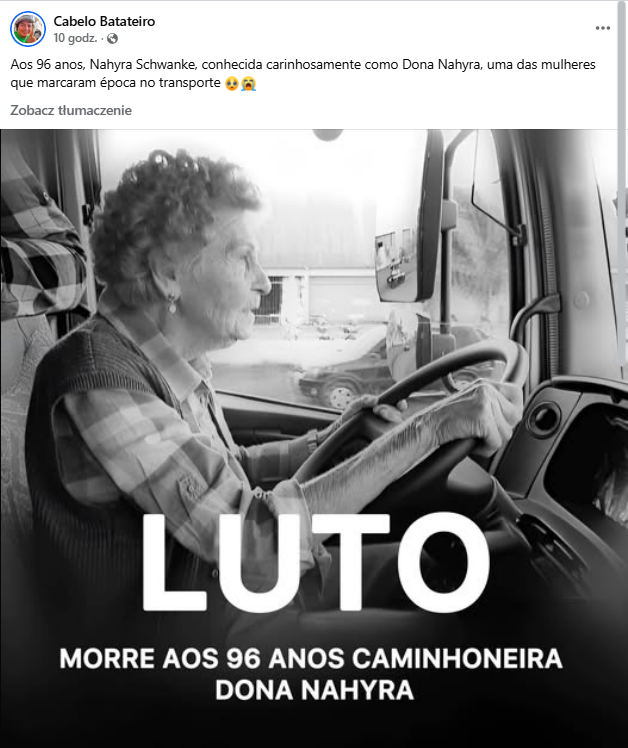 Nahyra Schwanke - najstarsza kobieta za kierownicą ciężarówki. FB