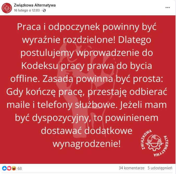L4 zmiany. Związkowa Alternatywa wzywa do prawa bycia offline.