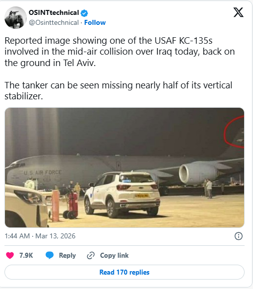 Wg. OSINTechnical samolot nie ma połowy pionowego statecznika.