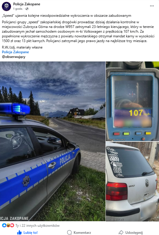 Post zakopiańskiej Policji na FB