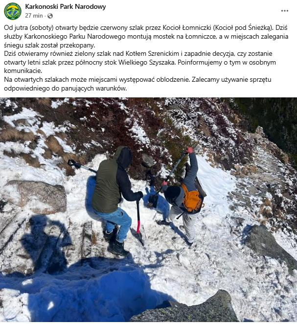 KPN informuje o otwieraniu letnich szlaków turystycznych