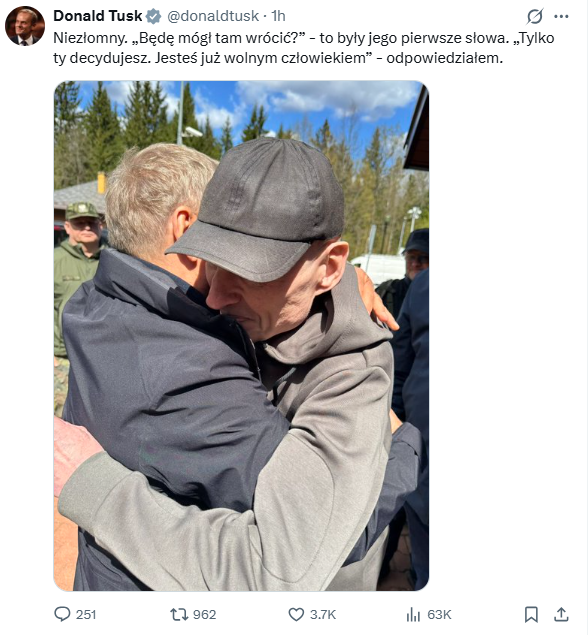 Poczobut w Polsce. Donald Tusk/X