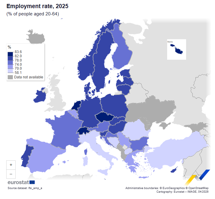 Średnie zatrudnienie w UE/Eurostat