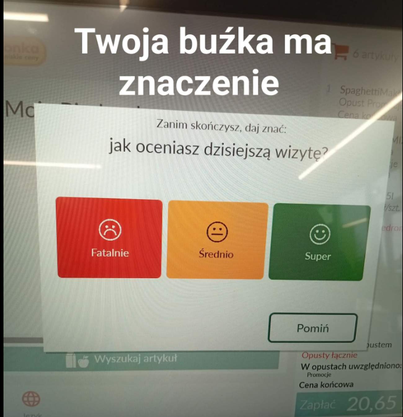 Masz moc przy kasie w Biedronce! Kliknij zieloną buźkę i uratuj premię pracownika/FB