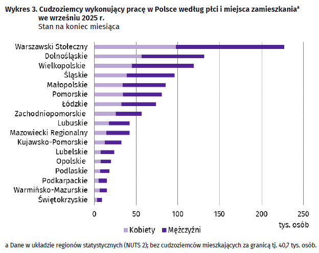 Zagraniczni pracownicy w poszczególnych województwach. GUS