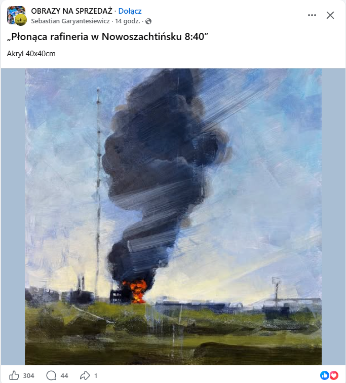 Obraz Płonąca rafineria.