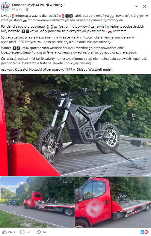 Mocny e-bike może być motorowerem lub motocyklem. Sprawdź, jakie prawo jazdy trzeba mieć, jak zarejestrować pojazd i ile kosztuje brak OC. Policja