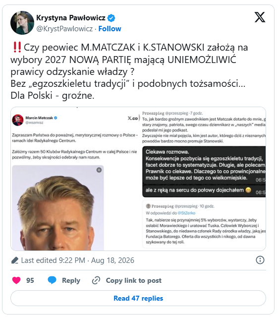 Post Krystyny Pawłowicz na X