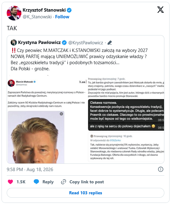 Post Krzysztofa Stanowskiego na X