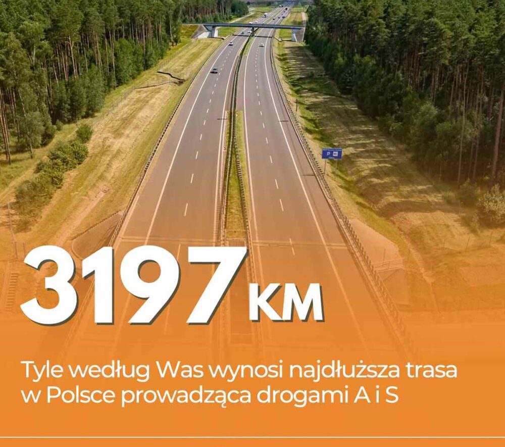 Obserwujący profil GDDKiA wyznaczyli trasę liczącą 3197 km. Prowadzi z Budziska do Czosnowa wyłącznie autostradami i ekspresówkami.