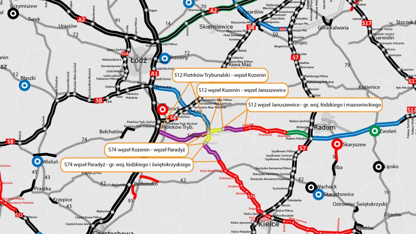 GDDKiA przygotowuje ponad 85 km dróg S12 i S74 w Łódzkiem. S12 ominie Sulejów, a S74 połączy Kozenin z granicą województwa. GDKiA