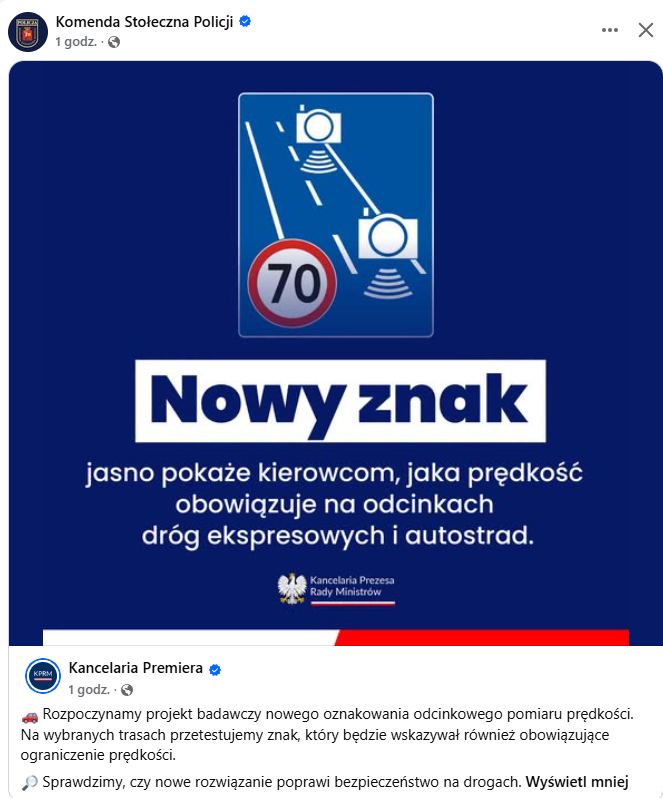 Rząd przetestuje nowy znak drogowy dla odcinkowego pomiaru prędkości. Sprawdź, jak informacja o prędkości na tablicy D-51a wpłynie na kierowców.