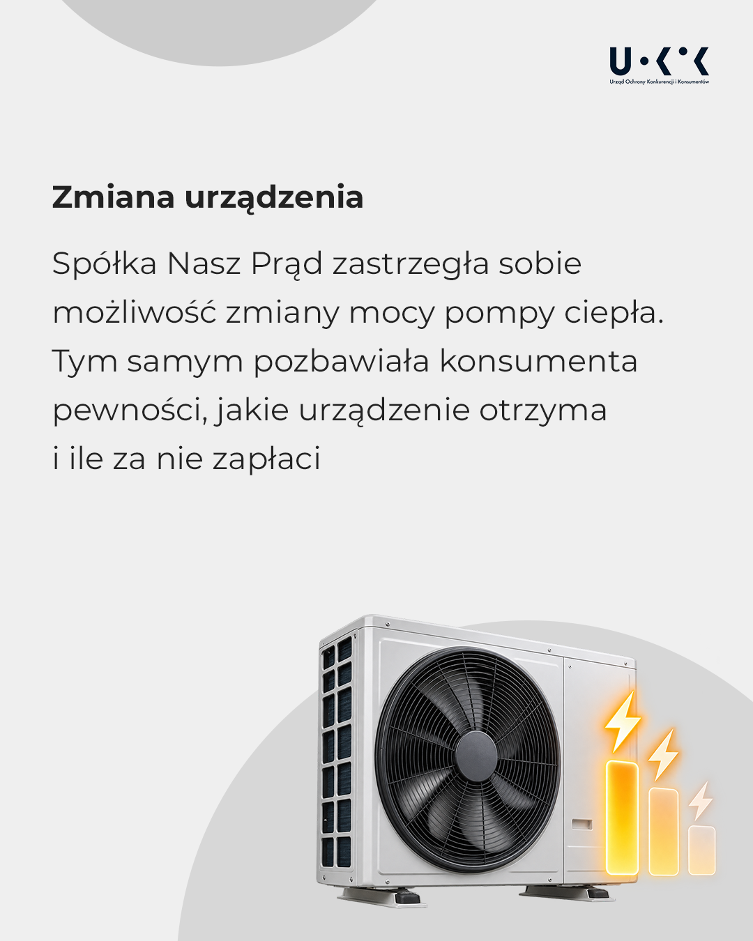 Nasz Prąd mógł zmieniać cenę pompy ciepła, naliczać wysokie opłaty i demontować instalacje. UOKiK zakwestionował 21 zapisów w umowach./ UOKiK