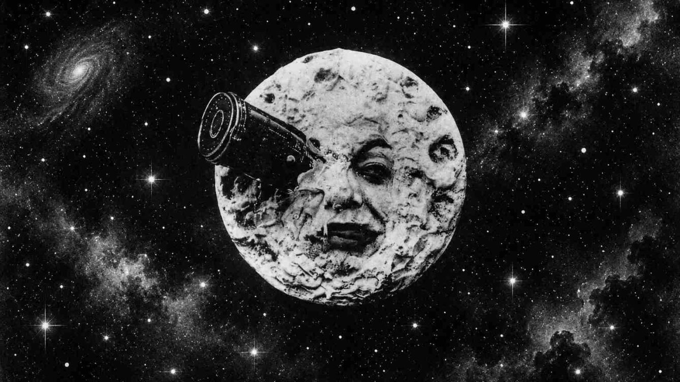 Le Voyage dans la lune (A Trip to the Moon) (1902). Polacy zbadają, czy wydobycie surowców na Księżycu przyniesie zyski. ESA zleciła projekt firmie Mirores. Sprawdź, jak rozwija się polski sektor kosmiczny. Autorstwa Georges Méliès – Roger-Viollet, Domena publiczna