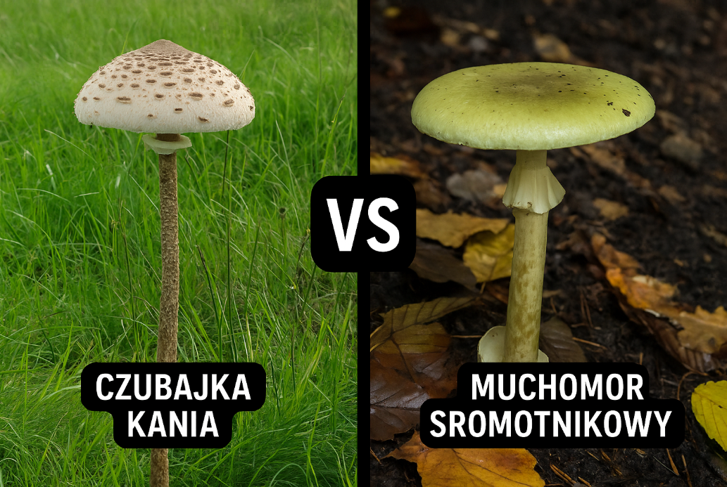 porównanie czubajki kani i muchomora sromotnikowego/ faktyplus.pl