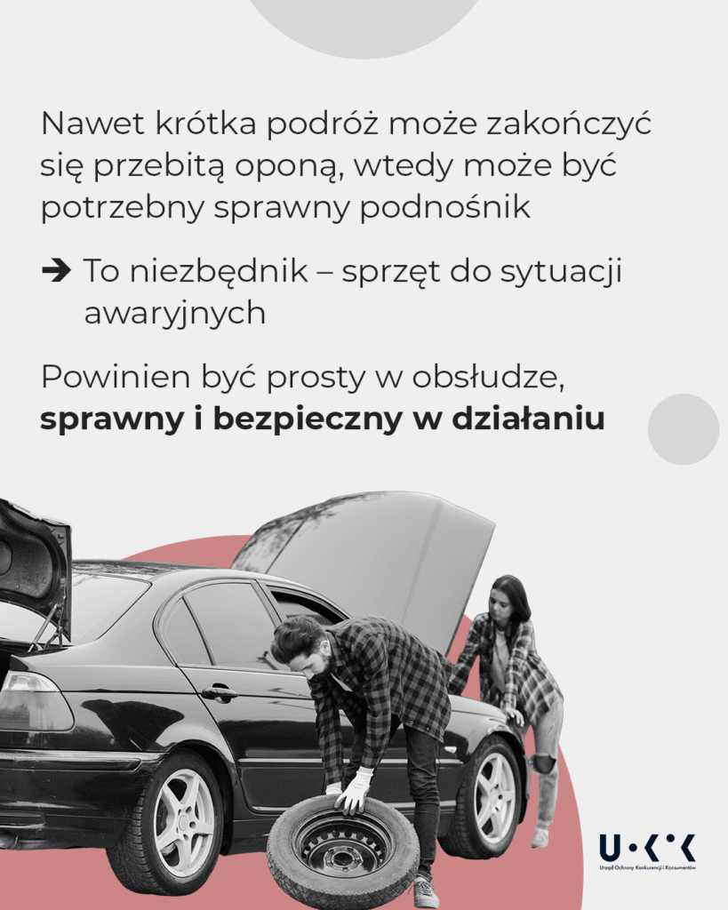 Pracownik Inspekcji Handlowej testuje car jack – podnośnik samochodowy podczas kontroli UOKiK 2025