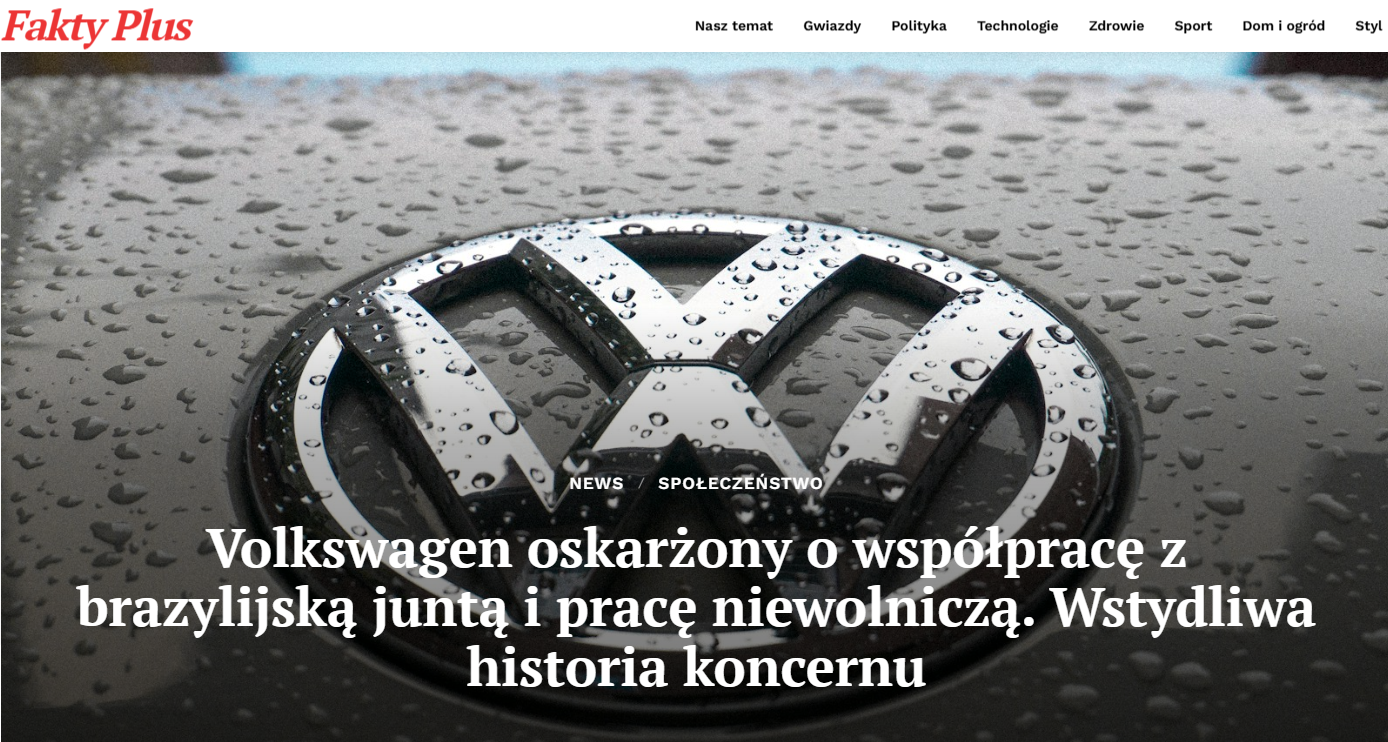 Volkswagen oskarżony o pracę niewolniczą i współpracę z brazylijską juntą – obrazek ilustracyjny